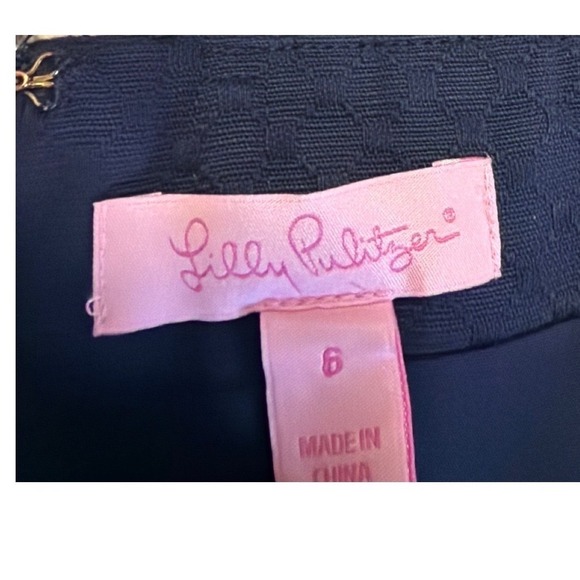 Lilly Pulitzer Navy Blue Strapless Gold Embroidered Cocktail Dress Size 6 - Picture 2 of 10